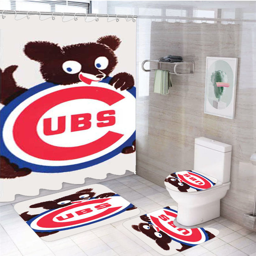 Chicago Cubs Cute Logo 4Pcs Bathroom Set Shower Curtain