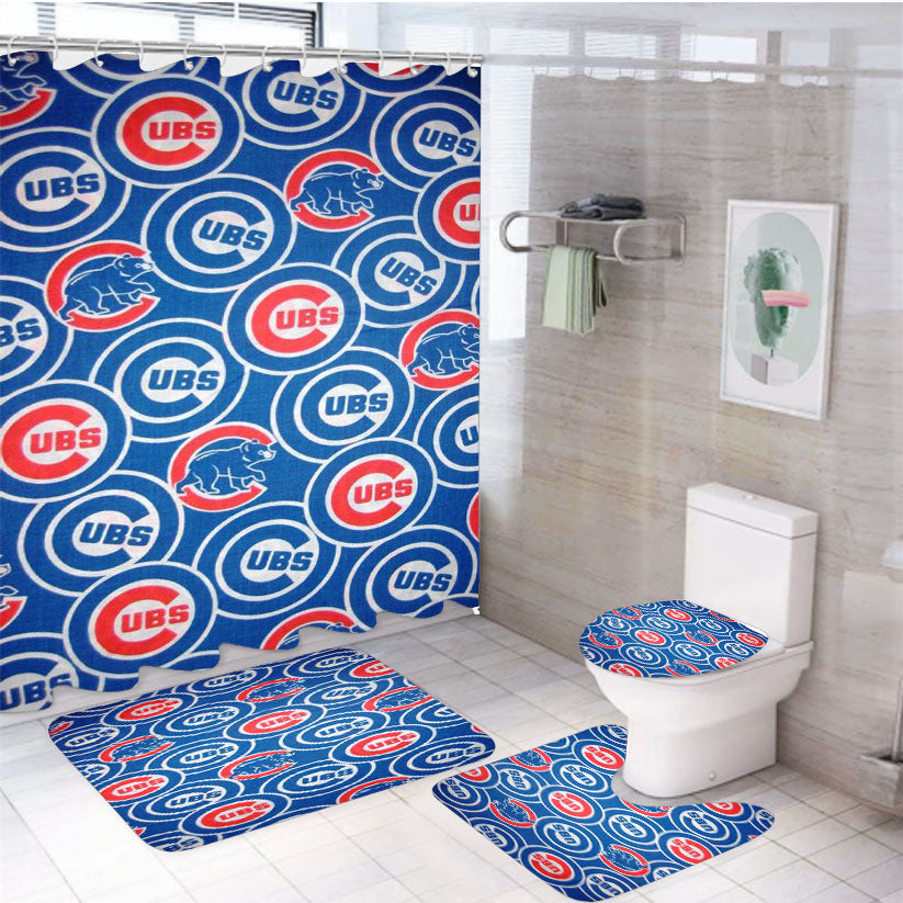 Chicago Cubs Full Pattern 4Pcs Bathroom Set Shower Curtain