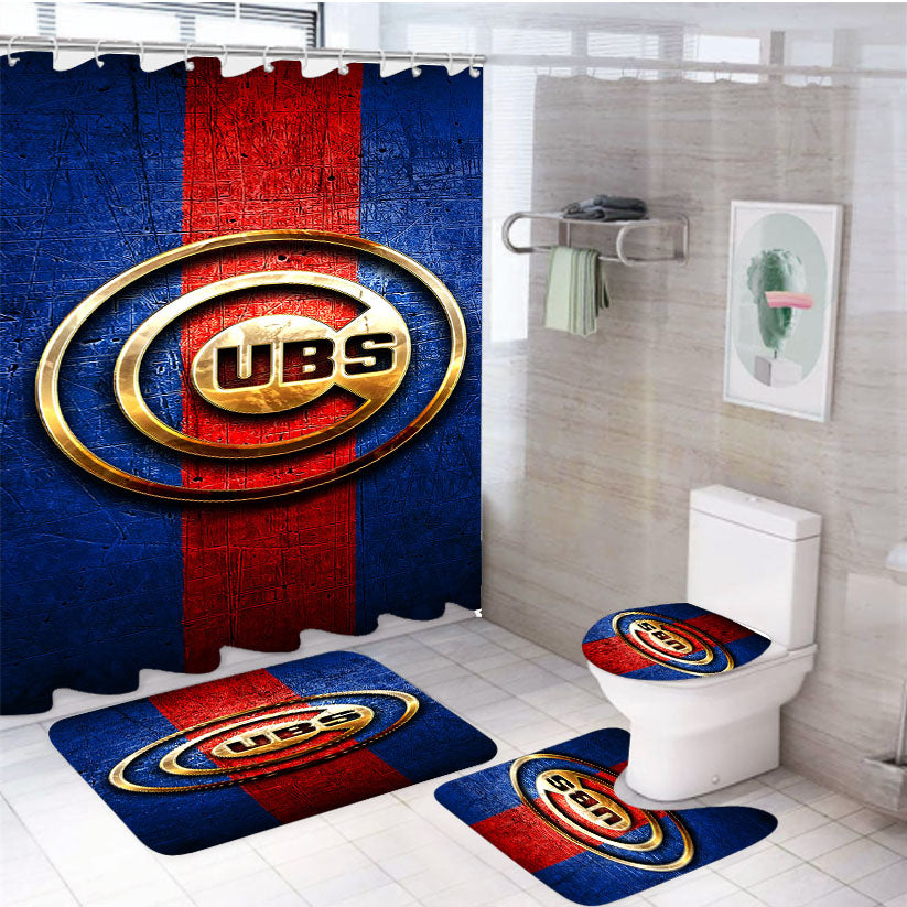 Chicago Cubs Golden American Baseball 4Pcs Bathroom Set Shower Curtain