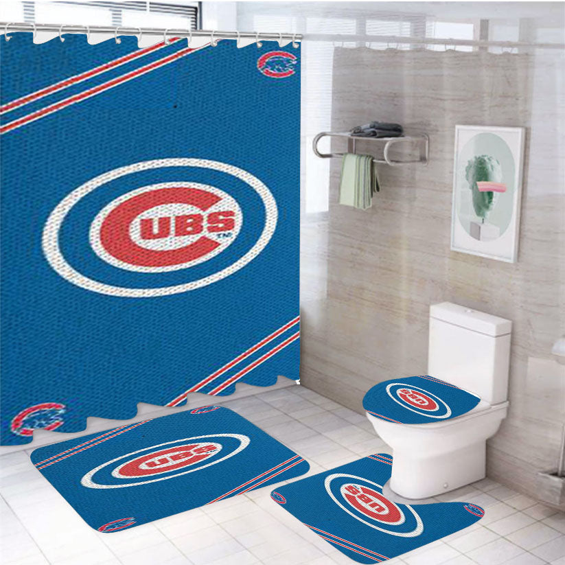 Chicago Cubs Logo 2 4Pcs Bathroom Set Shower Curtain