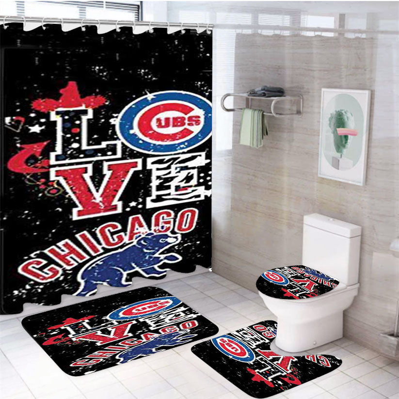 Chicago Cubs Love 4Pcs Bathroom Set Shower Curtain
