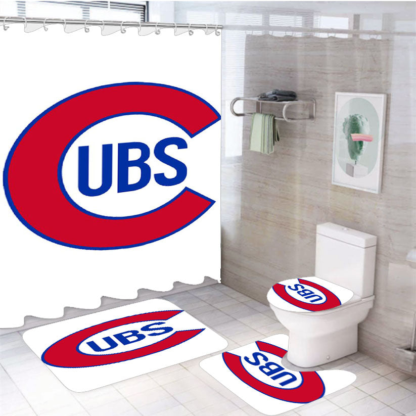 Chicago Cubs On White 4Pcs Bathroom Set Shower Curtain