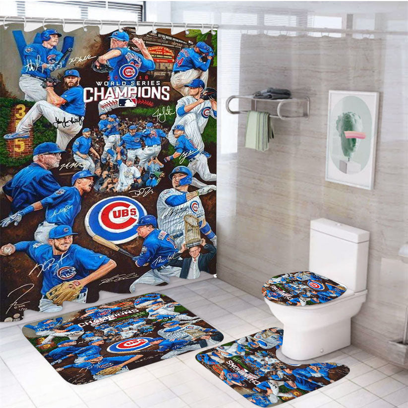 Chicago Cubs Pattern Player 4Pcs Bathroom Set Shower Curtain