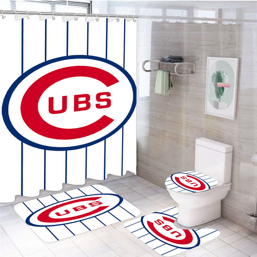 Chicago Cubs Stripe 4Pcs Bathroom Set Shower Curtain