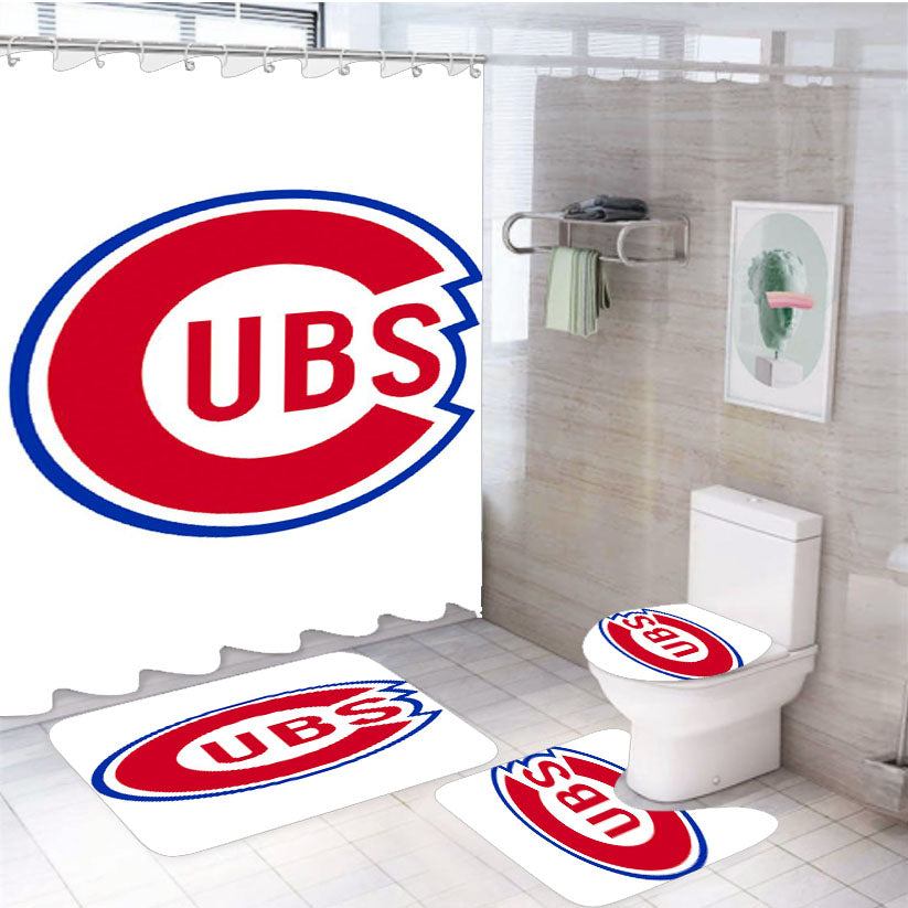 Chicago Cubs White Background 4Pcs Bathroom Set Shower Curtain