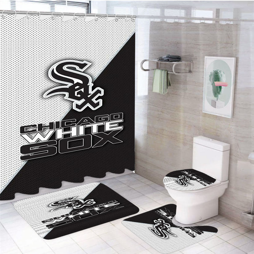 Chicago White Sox Black White Logo 4Pcs Bathroom Set Shower Curtain