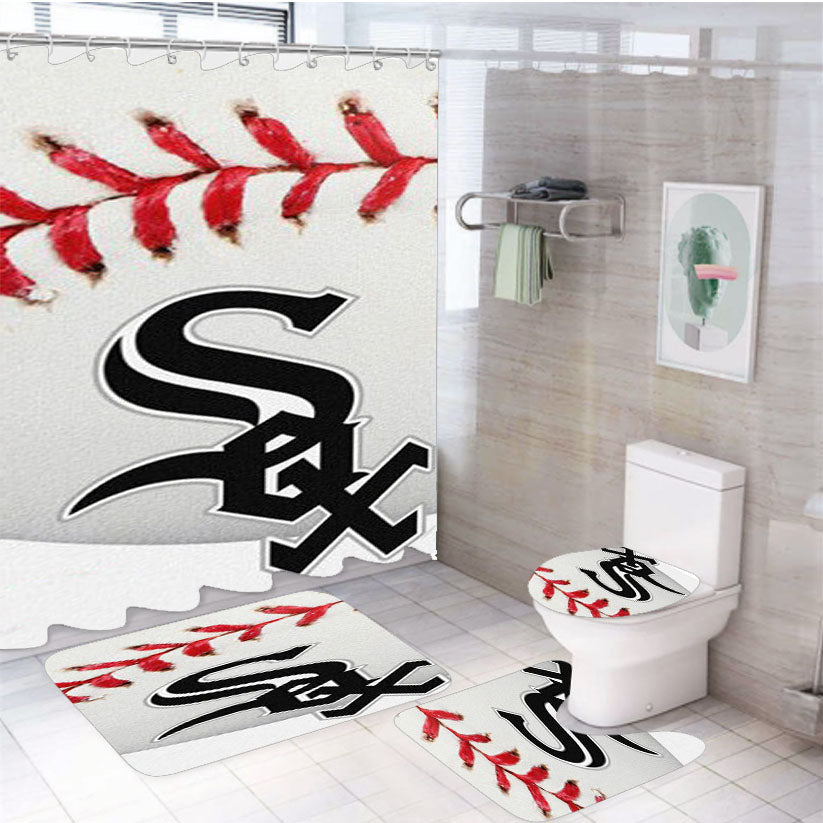 Chicago White Sox Mlb Sport Logo 4Pcs Bathroom Set Shower Curtain