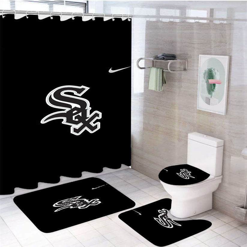 Chicago White Sox Nike Logo 4Pcs Bathroom Set Shower Curtain