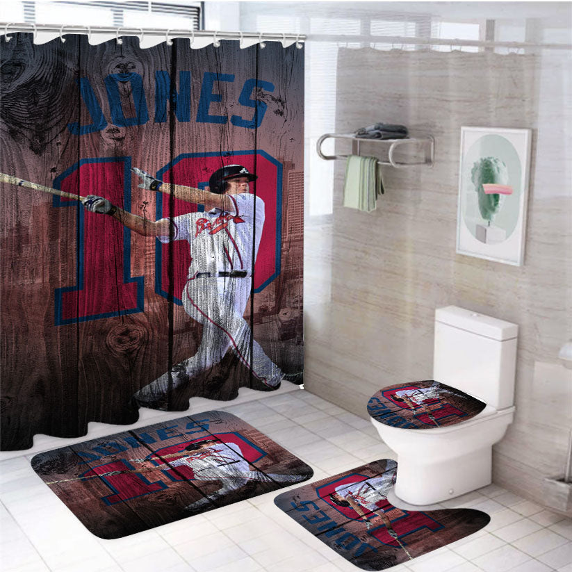Chip Jones Mlb 10 Dark Wood Wallpaper 4Pcs Bathroom Set Shower Curtain