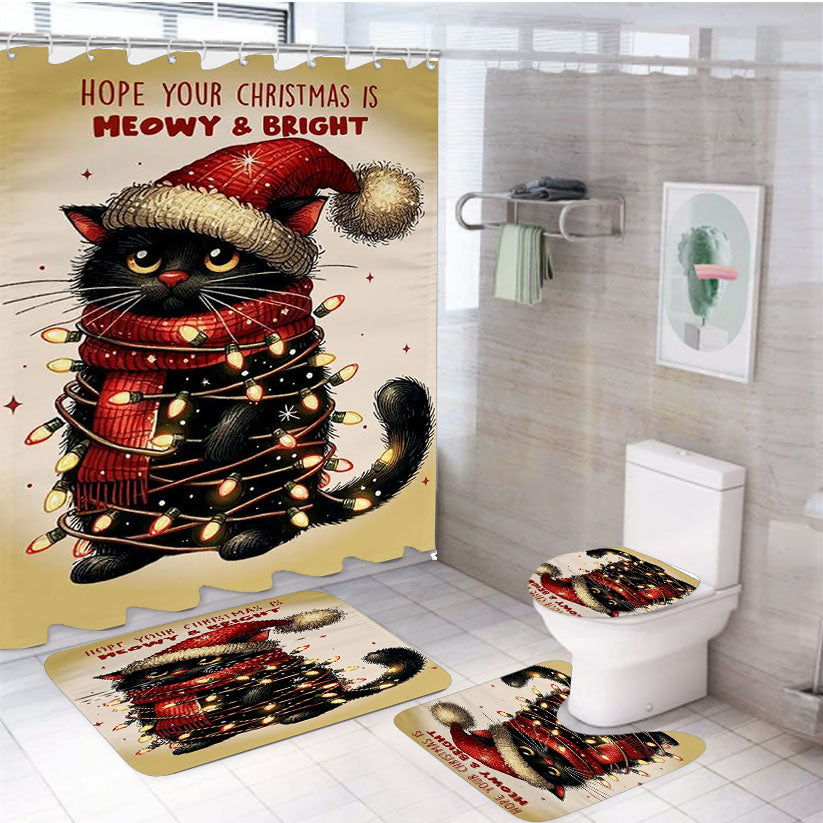 Christmas 4Pcs Bathroom Set Shower Curtain