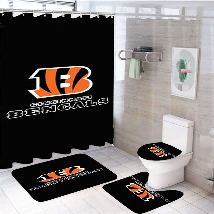 Cincinnati Bengals Black 4Pcs Bathroom Set Shower Curtain