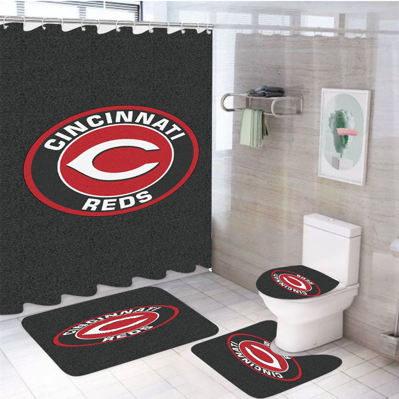 Cincinnati Reds Mug 4Pcs Bathroom Set Shower Curtain