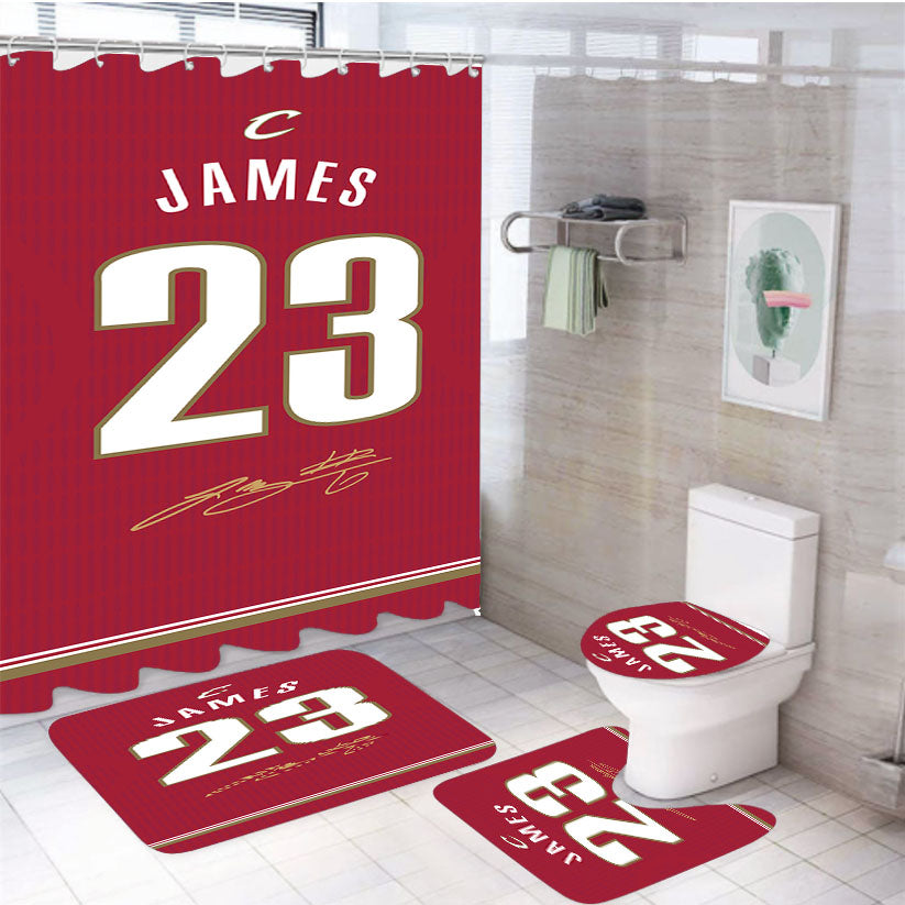 Cleveland Cavaliers James Red 4Pcs Bathroom Set Shower Curtain
