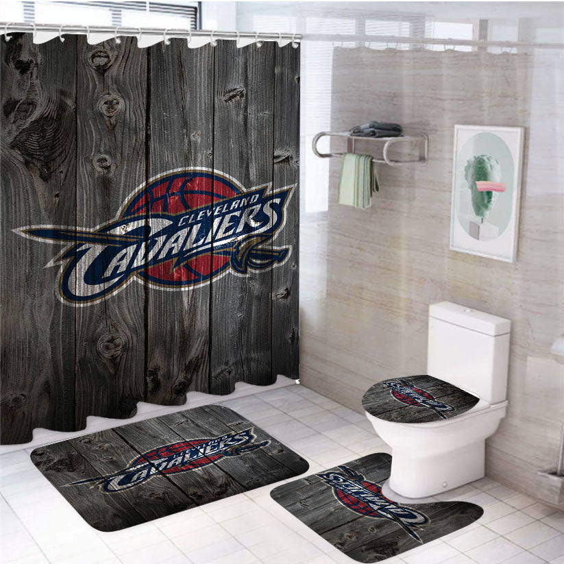 Cleveland Cavaliers Nba Dark Wood Wallpaper 4Pcs Bathroom Set Shower Curtain