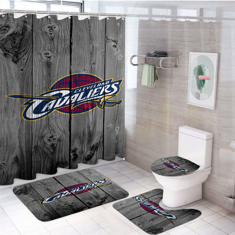 Cleveland Cavaliers Nba Logo Dark Wood Wallpaper 4Pcs Bathroom Set Shower Curtain