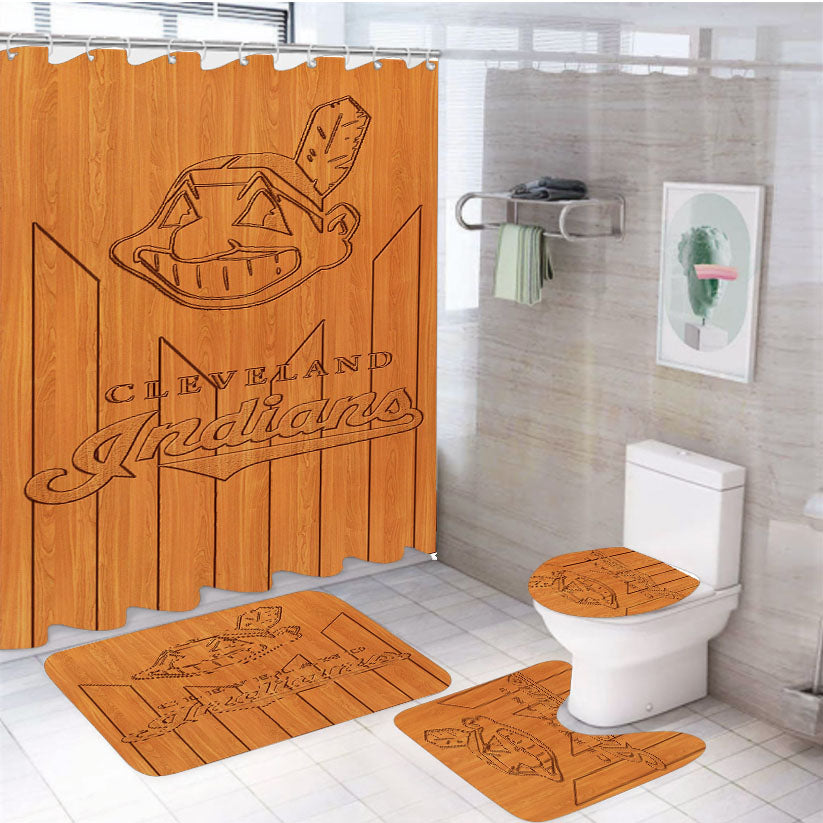 Cleveland Indians 4Pcs Bathroom Set Shower Curtain