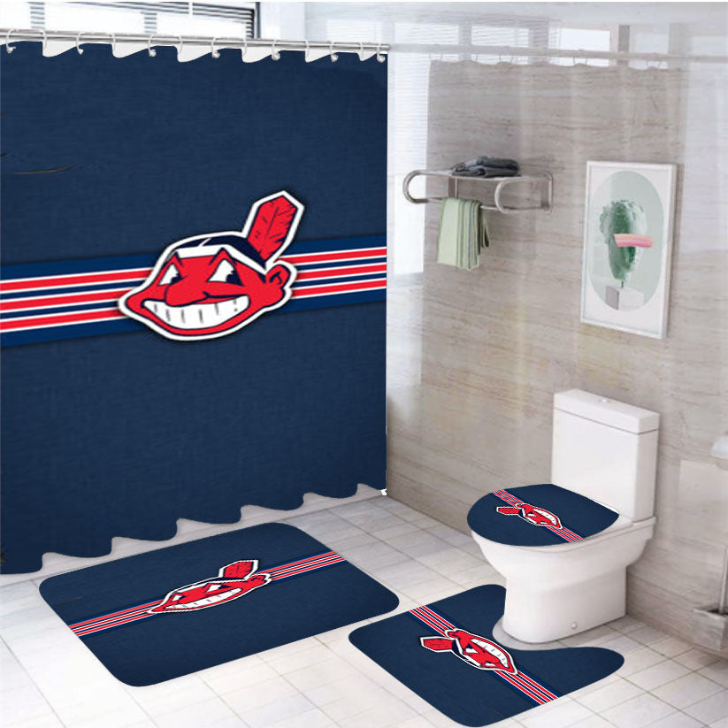 Cleveland Indians 2 4Pcs Bathroom Set Shower Curtain