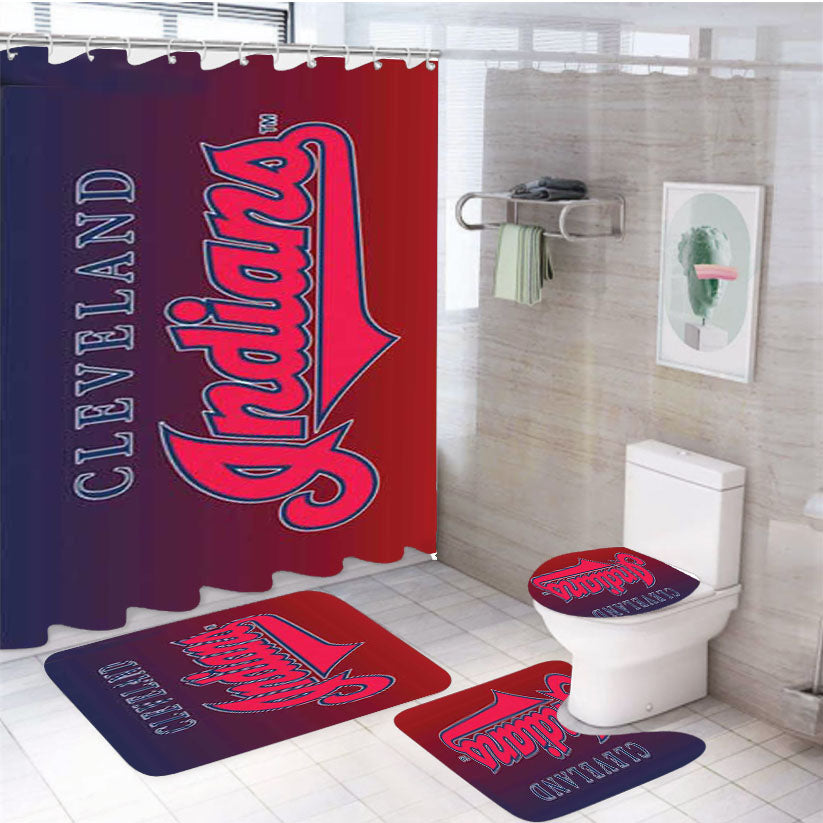 Cleveland Indians Logo Gradient 4Pcs Bathroom Set Shower Curtain