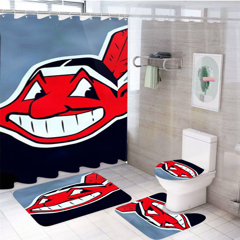 Cleveland Indians Mlb Sport Logo 4Pcs Bathroom Set Shower Curtain