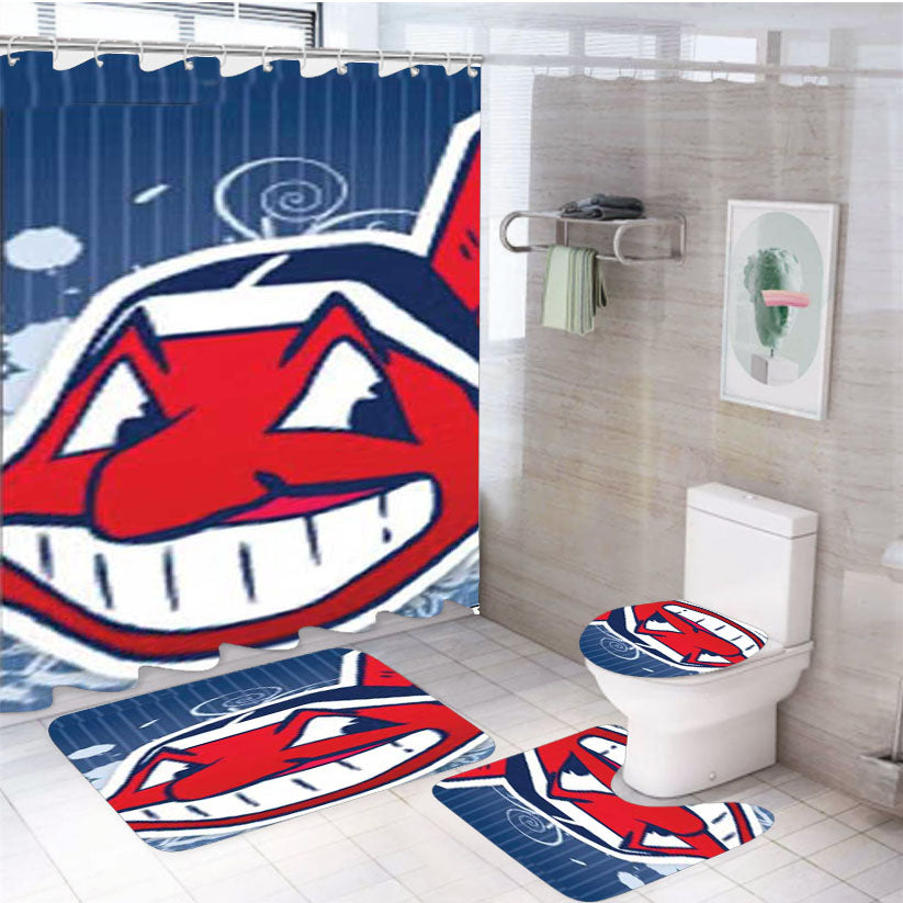 Cleveland Indians Pinstripes 4Pcs Bathroom Set Shower Curtain