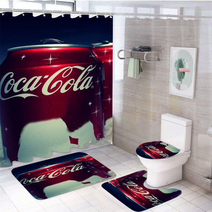 Coca-Cola Brand 4Pcs Bathroom Set Shower Curtain