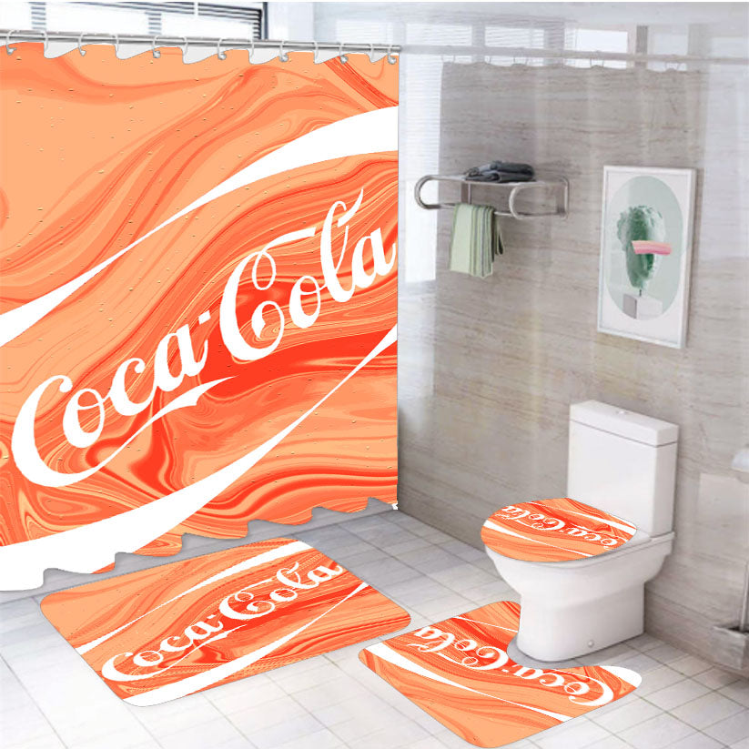 Coca-Cola Marble Pink 4Pcs Bathroom Set Shower Curtain