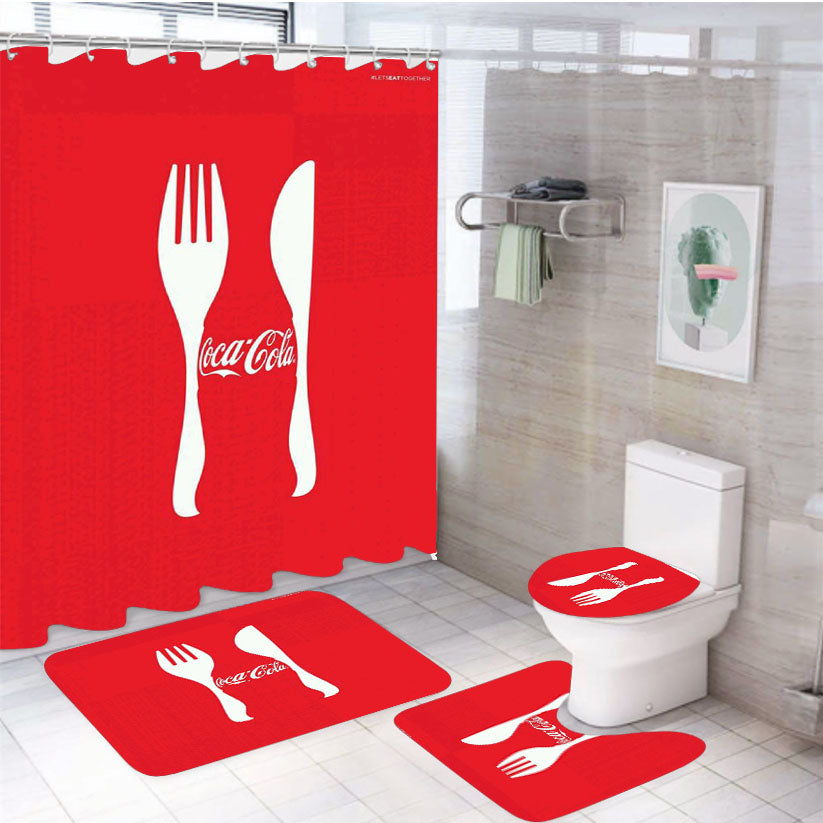 Coca Cola 4Pcs Bathroom Set Shower Curtain