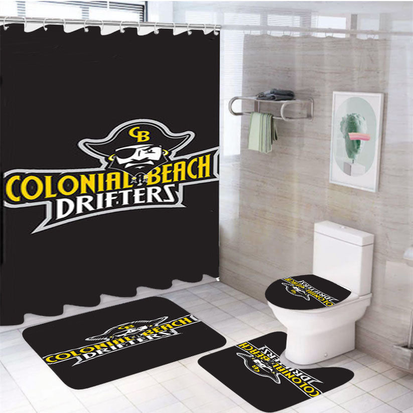 Colonial Beach Drifters Baseball Logo Black 4Pcs Bathroom Set Shower Curtain