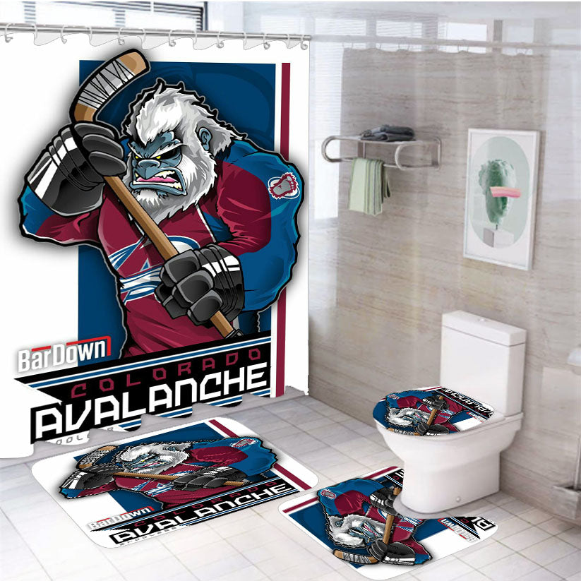 Colorado Avalanche Hockey 4Pcs Bathroom Set Shower Curtain