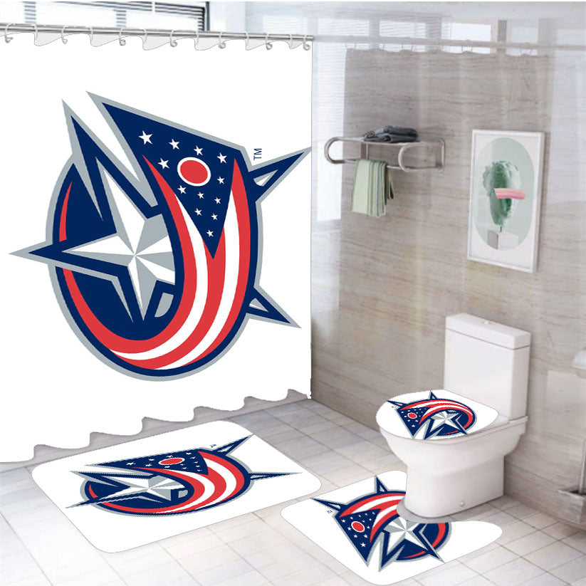 Columbus Blue Jackets Hockey1 4Pcs Bathroom Set Shower Curtain