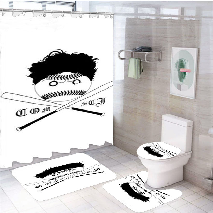 Comsci Baseball Logo White 4Pcs Bathroom Set Shower Curtain