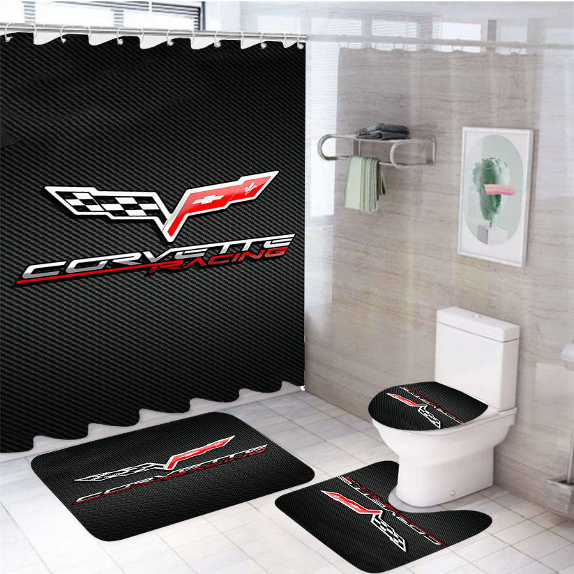 Corvette Chevy Racing Carbon Logo 4Pcs Bathroom Set Shower Curtain
