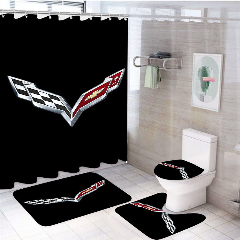 Corvette Emblem Black Logo 4Pcs Bathroom Set Shower Curtain