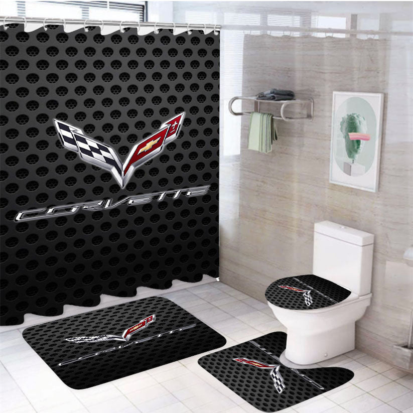 Corvette Racing Carbon 4Pcs Bathroom Set Shower Curtain