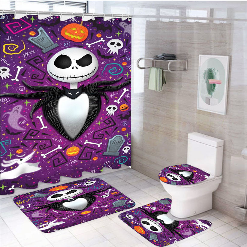Cute Nightmare Before Christmas Purple Wallpaper 4Pcs Bathroom Set Shower Curtain