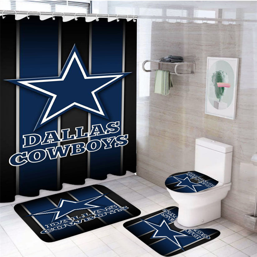 Dallas Cowboys Black Background 4Pcs Bathroom Set Shower Curtain