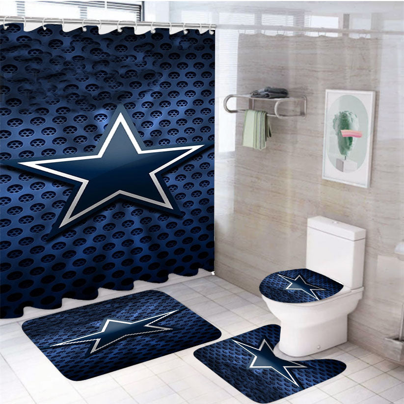 Dallas Cowboys Blue 4Pcs Bathroom Set Shower Curtain