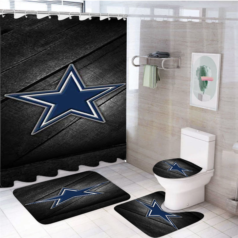 Dallas Cowboys Diagonal Wood 4Pcs Bathroom Set Shower Curtain