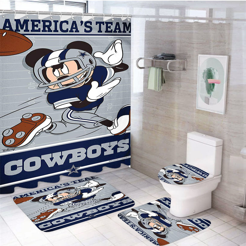 Dallas Cowboys Giants Disney Mickey Mouse Nfl 4Pcs Bathroom Set Shower Curtain