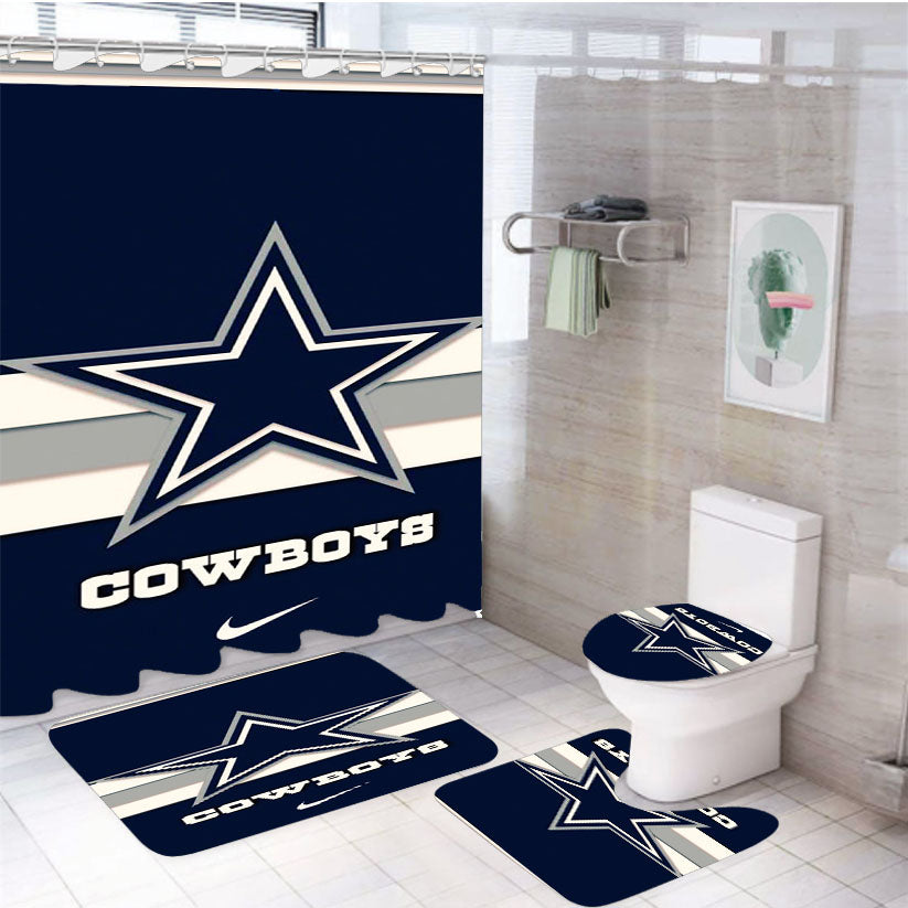 Dallas Cowboys Nfl Nike Logo 4Pcs Bathroom Set Shower Curtain