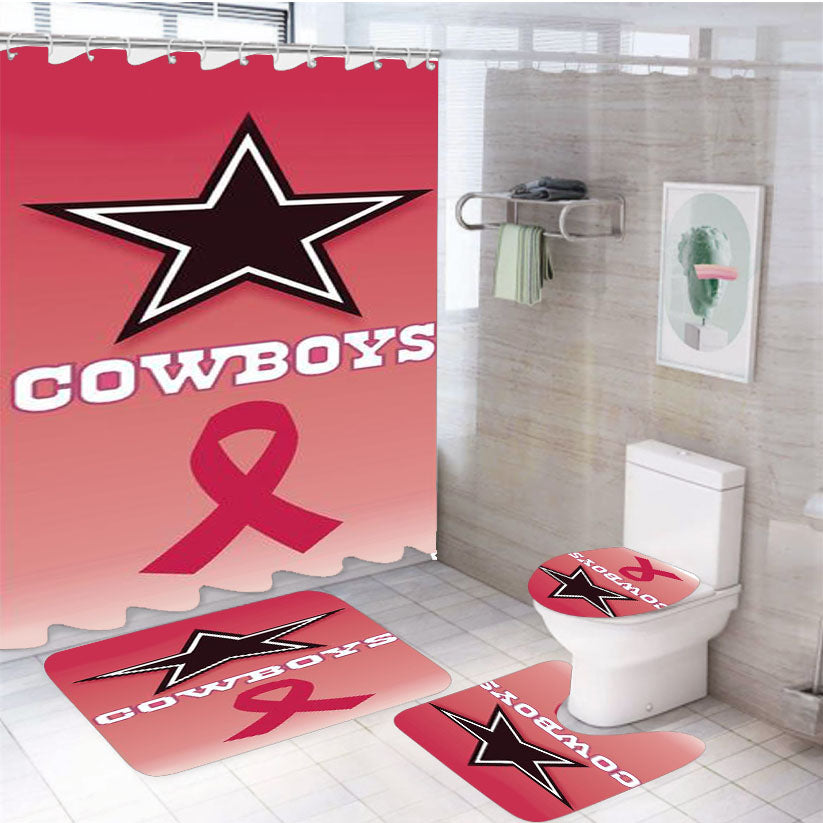 Dallas Cowboys Pink Ribbon 4Pcs Bathroom Set Shower Curtain