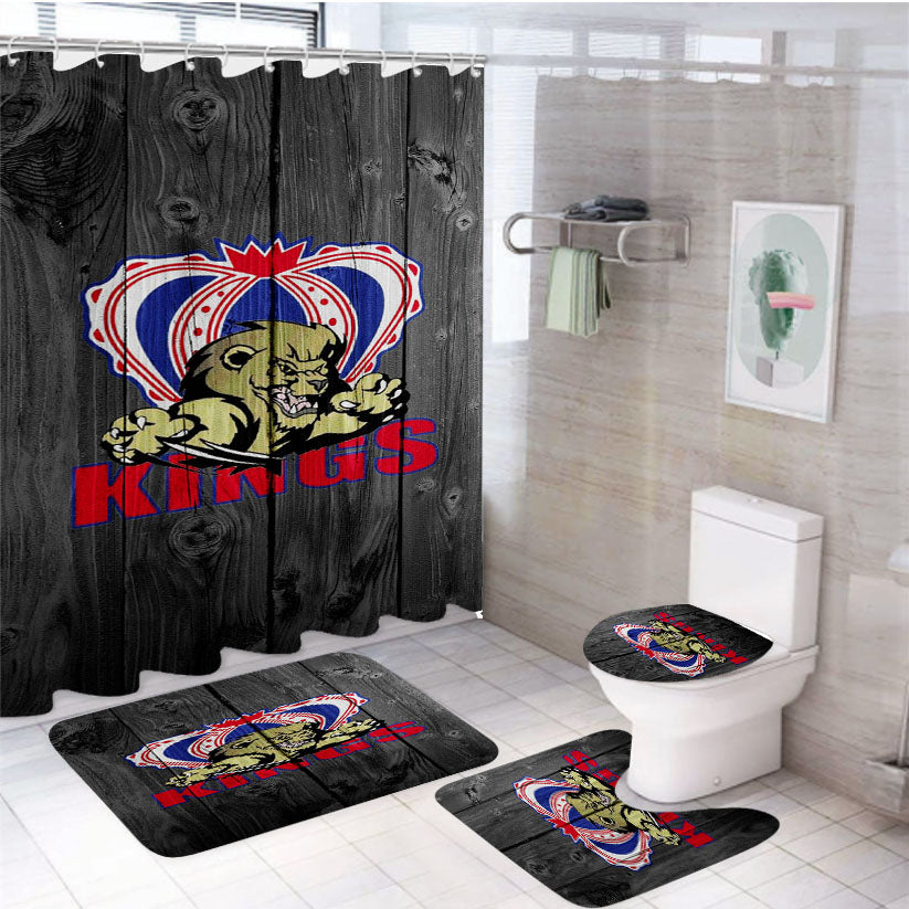 Dauphin Kings Nhl Logo Dark Wood Wallpaper 4Pcs Bathroom Set Shower Curtain