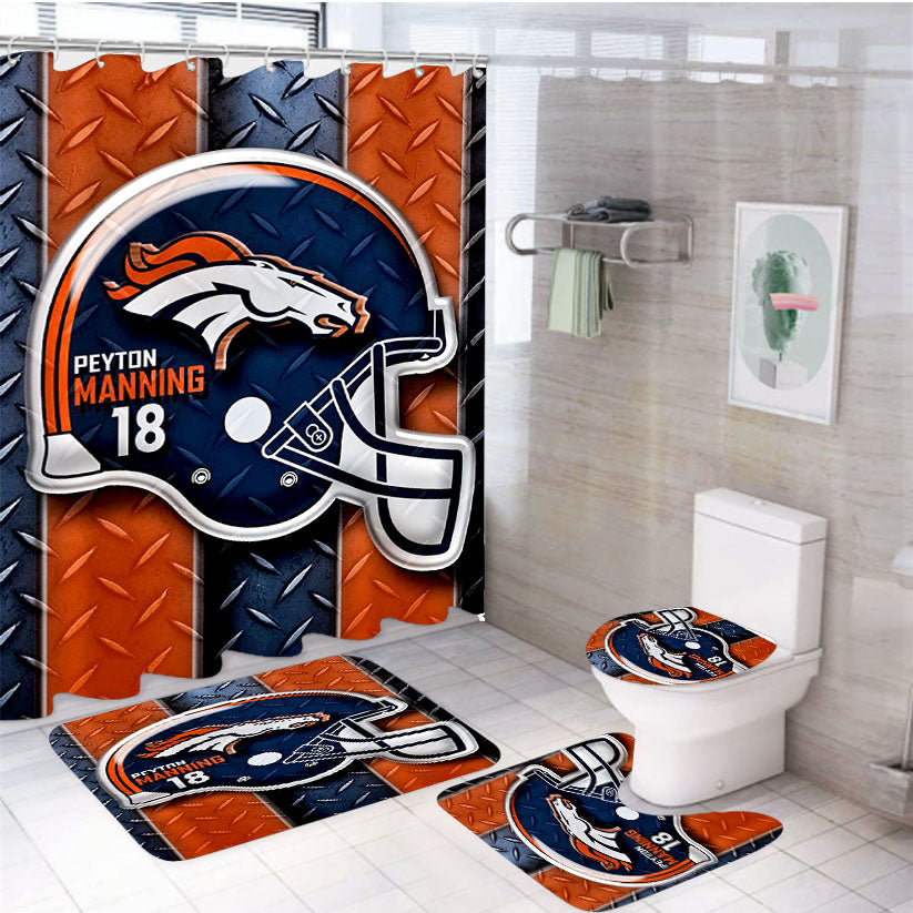 Denver Broncos Football Team Peyton Manning 18 4Pcs Bathroom Set Shower Curtain