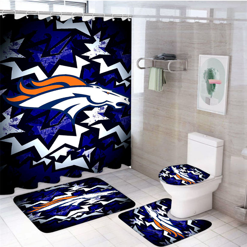 Denver Broncos Football Team Zigzag Art 4Pcs Bathroom Set Shower Curtain