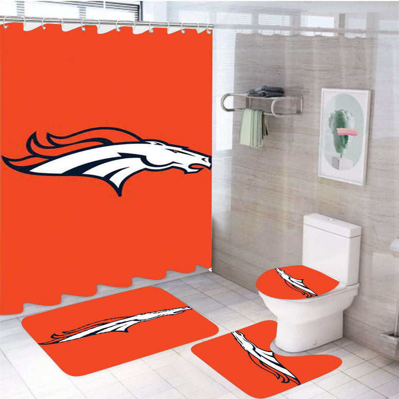 Denver Broncos Logo 4Pcs Bathroom Set Shower Curtain