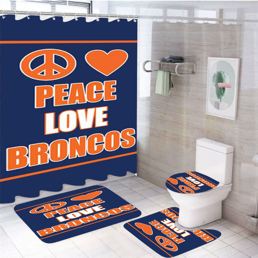 Denver Broncos Peace Love 4Pcs Bathroom Set Shower Curtain