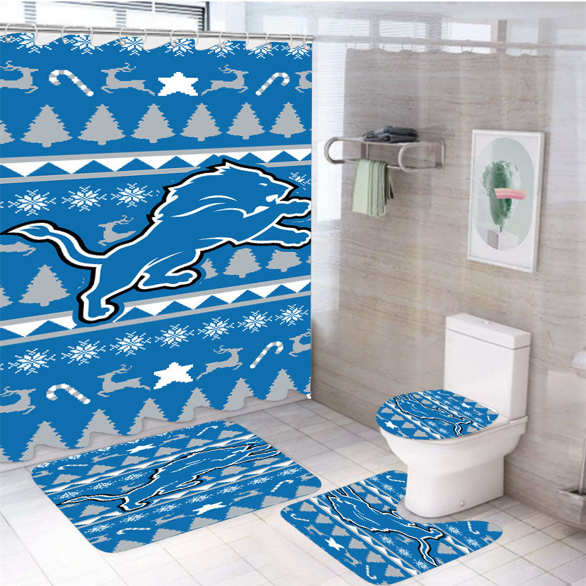 Detroit Lions Christmas Sweater 4Pcs Bathroom Set Shower Curtain