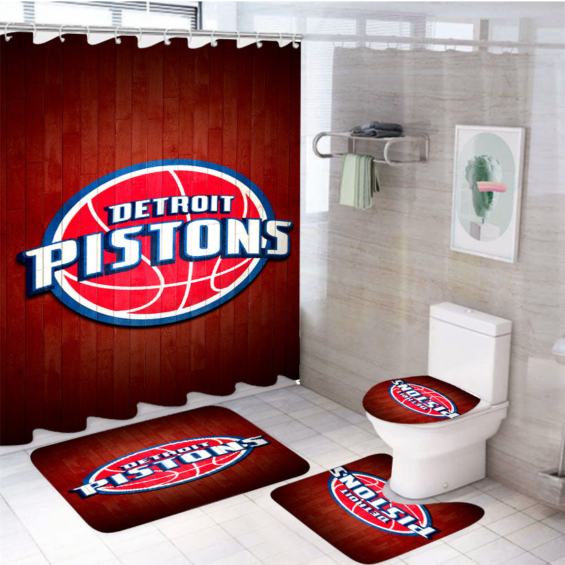 Detroit Pistons Hardwood 4Pcs Bathroom Set Shower Curtain