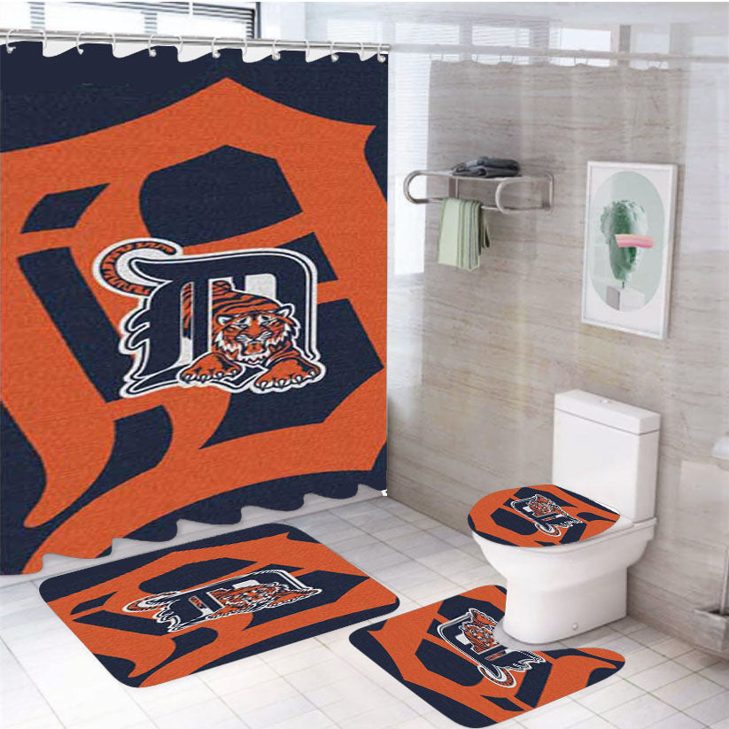 Detroit Tigers Grainy Logos 4Pcs Bathroom Set Shower Curtain