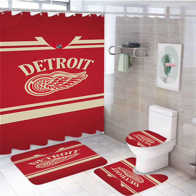 Detroit Usa Hockey 4Pcs Bathroom Set Shower Curtain